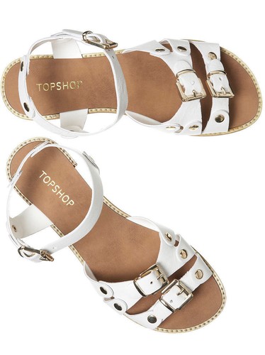 White Buckle Shoes Roman Flat Genuine Sandals Leather New Strappy Topshop p1qAwdA