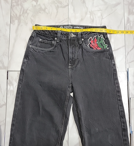 Ninth Ambush Hall Embroidered Eagle Graffitt Denim Jeans Men 28x28 Fits 30x28 - Picture 4 of 14