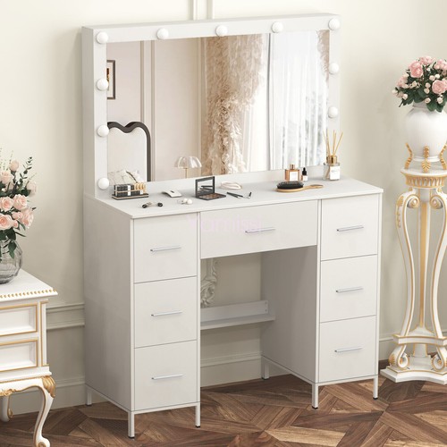White Dressing Table Wood Makeup Desk with 11 LED Mirror 7 Drawers Bedroom NEW - Picture 19 of 20