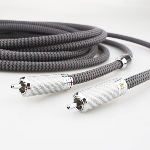 Coppia Cavo Placcato Argento Fibra di Carbonio RCA Maschio Spina HiFi Audio Cavo di Interconnessione - Foto 5 di 7