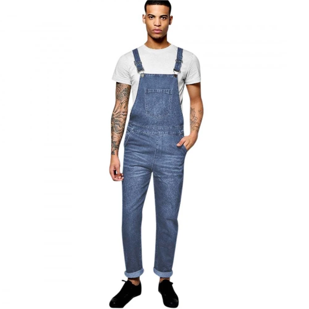 Mens Stonewash Blue Designer Denim Dungarees Dungaree Jeans Bib Overalls