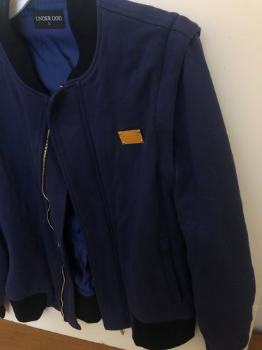 Custom "Under God" Marke dicke Strick Full Zip religiöse Swag Jacke Größe Large - Bild 4 von 11