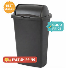 13 Gallon Large Kitchen Trash Can Plastic Garbage Bin Roll Top Lid Black