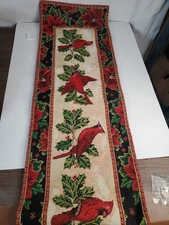 ST. NICHOLAS SQUARE Tapestry CARDINALS & HOLLY 72" X 12.5" Winter Table Runner