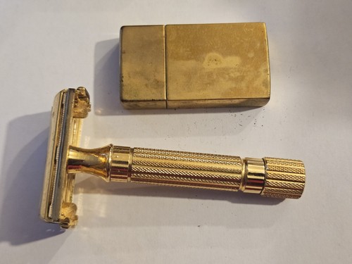 VINTAGE GILLETTE ARISTOCRAT VERGOLDETER SICHERHEITSRASIERER MIT ETUI & RASIERERHALTER - Bild 4 von 16