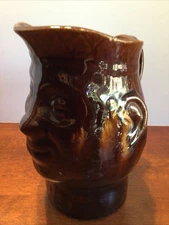 Vtg Bennington Brown Glaze Head Face Pitcher 8” X 7” X 6”