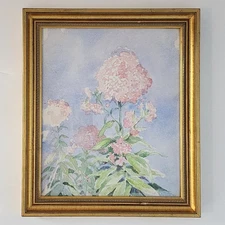 Original Watercolor Painting Pink Hydrangea Flowers Framed Vnt Signed Botanical