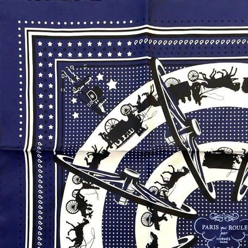 Hermès Seidentuch Carré 55 Paris auf Rollen Kutsche dunkelblau gebraucht ohne Karton - Bild 5 von 10