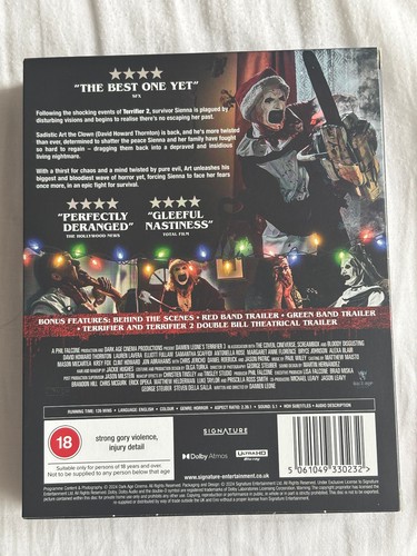 TERRIFIER 3 - HMV FIRST EDITION 4K UHD - SLIPCASE, POSTER, ART CARDS - OOP RARE - Picture 2 of 10