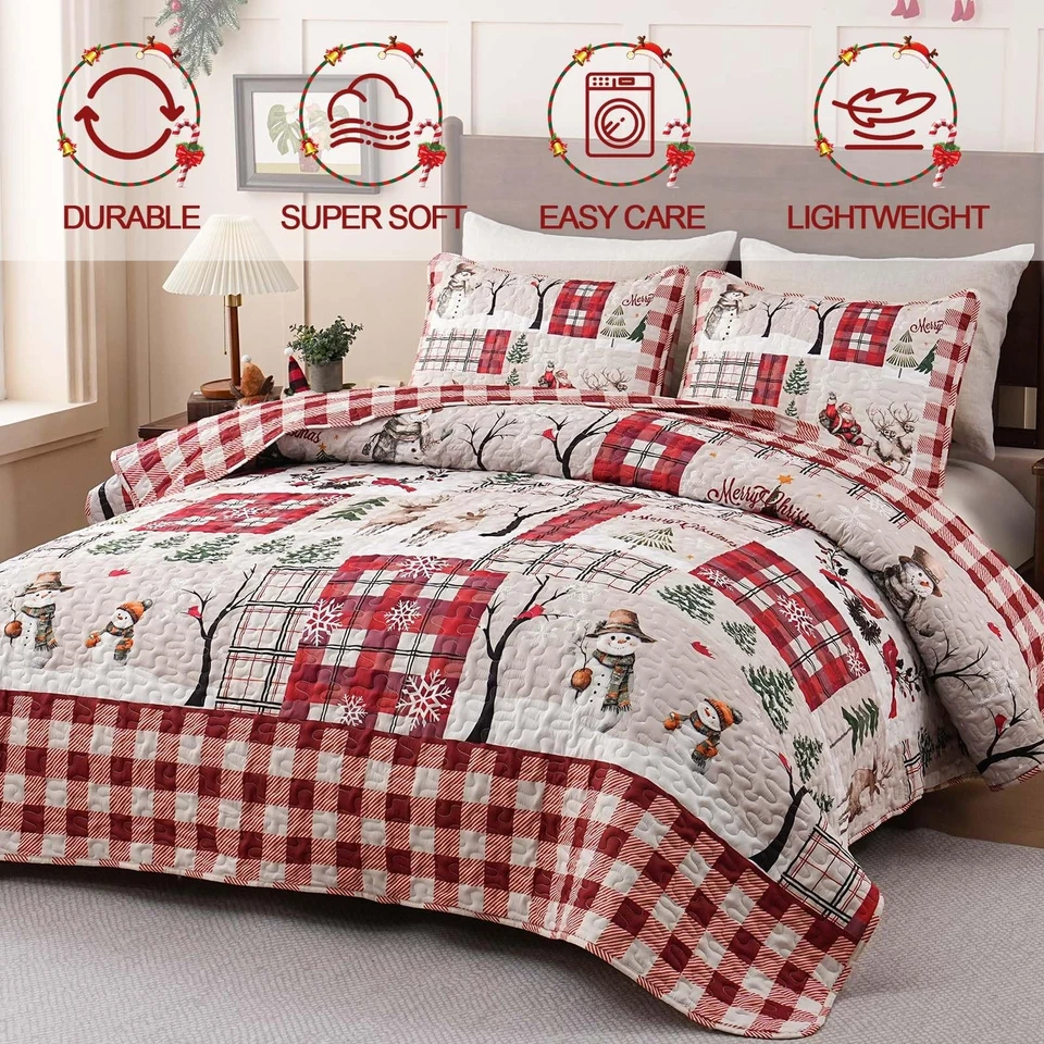 Juego de edredón reversible a cuadros búfalo rústico reina de 3 piezas, así que... Foto 2 de 4