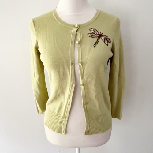 Cárdigan Libélula Lentejuelas Cuentas Y2K De Colección Para Mujer XS Hada Twee Pastel Informal - Imagen 1 de 8