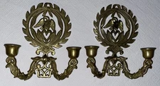 Pair of Vintage Solid Brass Federal Eagle Candle Sconces