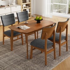 5 Piece Dining Table Set 4 Upholstered Chairs Seat Wood Kitchen Dinette Furnitur