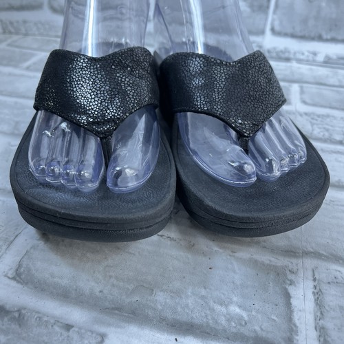 Fitflop Women's Size 6 Black Lulu Wedge Thong Flip Flop Comfort Sandals - Picture 9 of 10