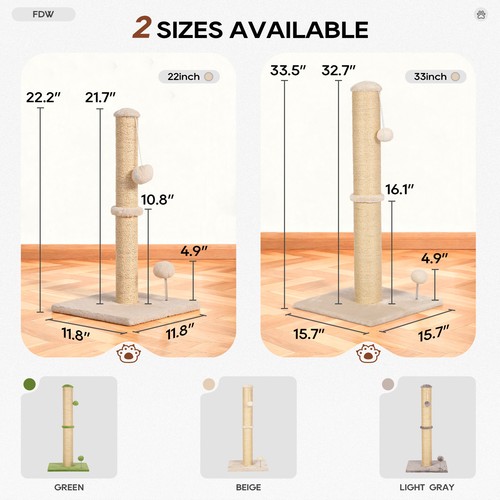 22 Inch Cat Scratching Post Cat Scratcher Natural Sisal Rope Scratch Post Kitten - Picture 14 of 28