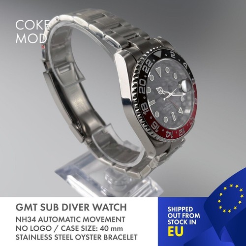 Sub Diver Watch Red Black GMT St. Steel case 40mm / Coke Mod / NH34 Movement - Picture 6 of 7
