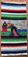 Vintage Hand-woven Mexican Colourful  Folk Art  Wool Wall Hanging/Rug 145 X 72cm