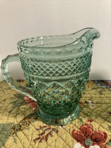 Vintage Anchor Hocking Wexford Green Glass Creamer and Sugar Bowl w/Lid - Picture 2 of 5