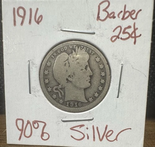 1916 Barber Quarter Silver 25c Coin