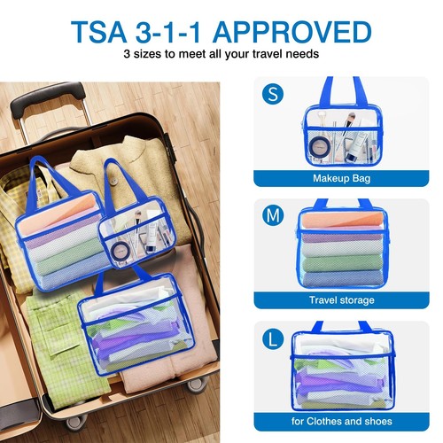 Clear Travel Toiletry Bags 3 Pack Tsa Approved Transparent Makeup Bag For Men Wo - Picture 5 of 9