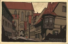 Rothenburg Germany Alley Oriel Window Arts & Craft  c1900-20s Vintage Postcard