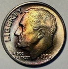 1955-P Roosevelt Dime, Choice Gem BU, Rainbow Album Toning! Silver