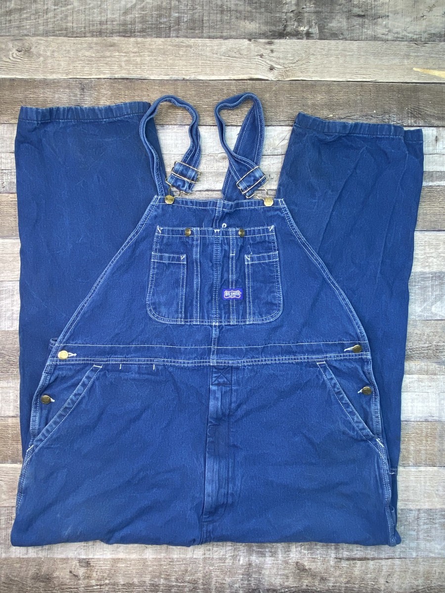 VTG Big Smith Mens 44x34 Blue Denim Bib Overalls Zip Fly Carpenter