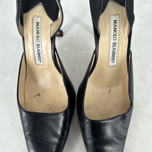 Manolo Blahnik Vintage Leather Slingback Size 36.5 Black Shoe Heels Womans - Picture 3 of 10