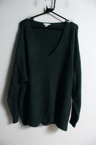 H&M Damen Strickpullover V-Ausschnitt Slouch - Grün - Größe XL Extra Large (f76)