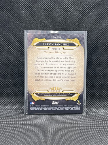 2015 Tier One Baseball New Guard Autograph #036/399 Aaron Sanchez Auto - Picture 4 of 6
