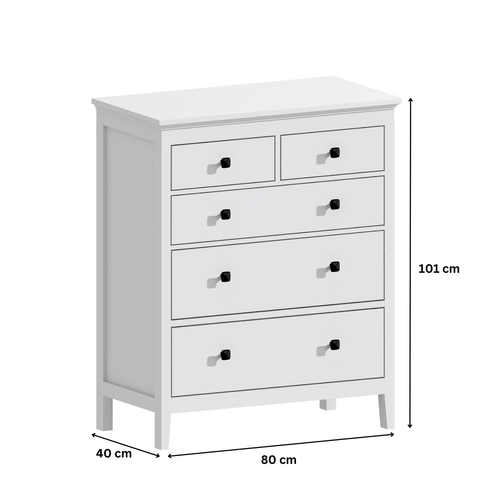 Chest 5 Drawers White Clothing Organiser MDF Flat Pack Compact Design 80cm Wide - Picture 9 of 9