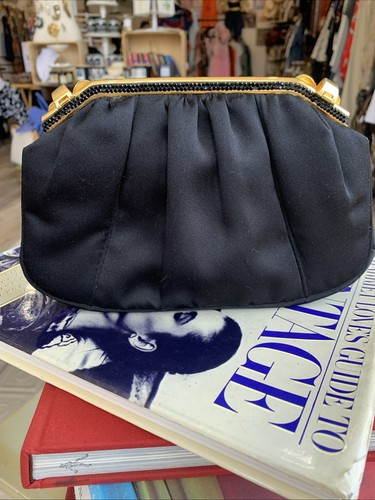 Judith Leiber BLACK SATIN EVENING CLUTCH SWAROVSKI CRYSTAL PURSE SHOULDER BAG - Picture 4 of 9