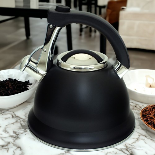 3L Whistling Kettle Stovetop Stainless Steel Matt Black Gas Electric Hobs Voche® - Picture 3 of 12