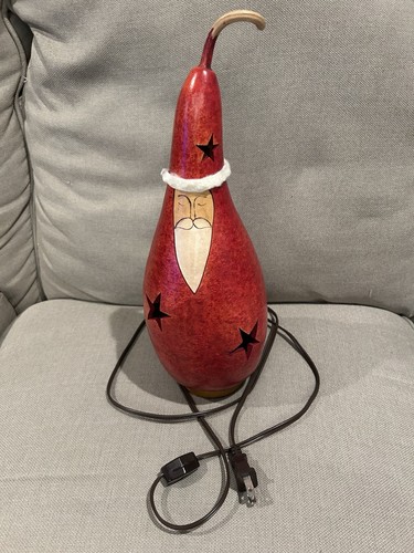 Christmas Folk Art Primative Santa Claus Christmas Gourd Light Meadowbrooke 13”