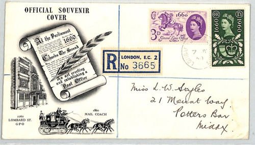Cubierta de recuerdo registrada GB QEII *Exposición de sellos* Londres 1960 XE194