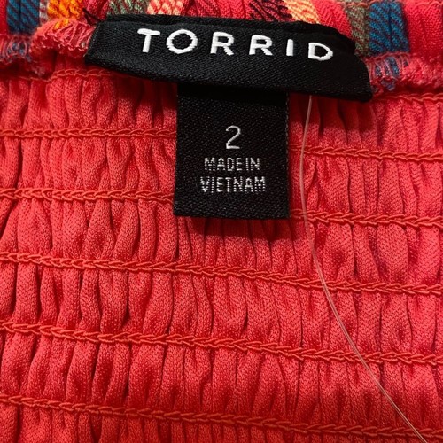 Torrid New Size 2X Striped Pink Midi Challis Smocked Tiered Lined Dress Summer - Picture 7 of 11
