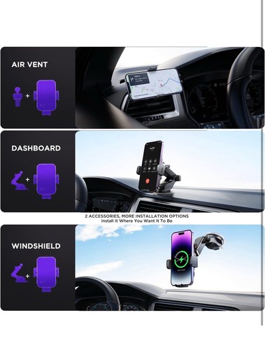 Wireless Car Charger,【7 Colored RGB Backlit】Mosurr 15W Auto Clamping Black - Photo 7 sur 9