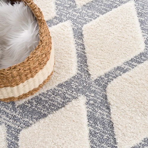 Teppich Focus Hochflor Shaggy Cut & Loop Creme Rauten Muster Wohnzimmer Modern - Bild 3 von 46