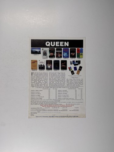 Queen Phonecard Order Slip Original Merchandise Sheet Promotion 1998 - Picture 1 of 12
