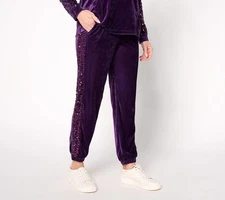 LOGO Lavish by Lori Goldstein Petite Velvet & Sequin Joggers - Sz PXL a667541