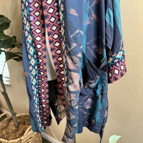 Anthropologie Tolani Boho Kimono Women’s M Geometric Print, Lightweight Viscose - Picture 7 of 17