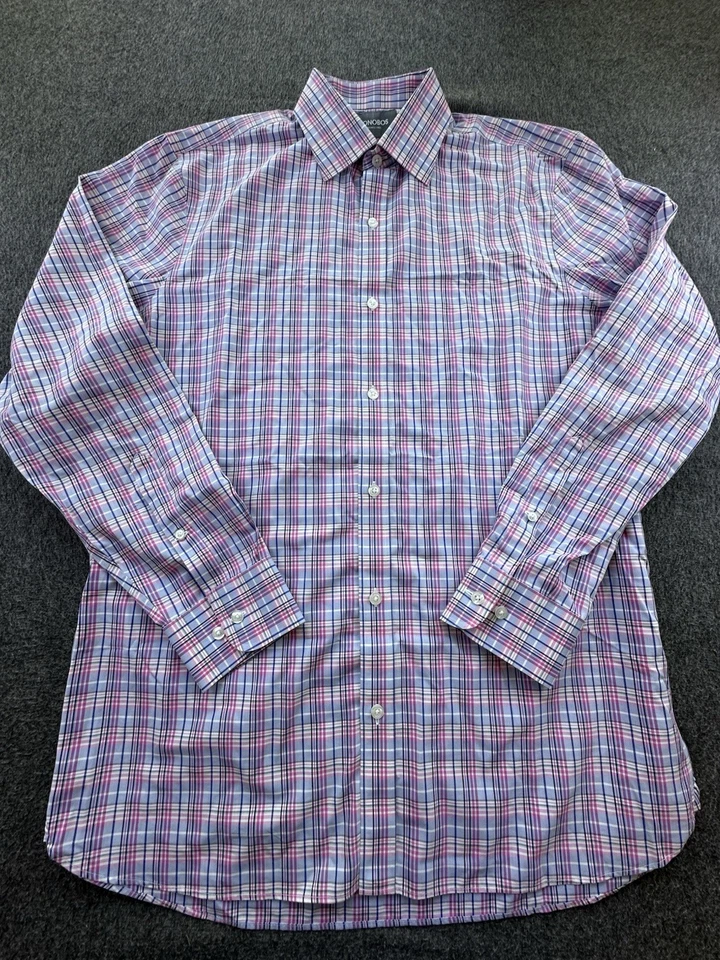 Bonobos Shirt Mens 16.5 Blue Pink Plaid Button Up Standard Fit Wrinkle Free - Image 2 of 4