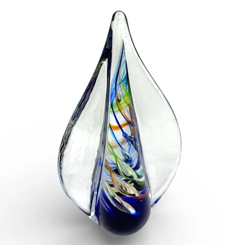 7” Vintage Art Glass Swirl Flame Teardrop Paperweight Murano Style Mcm