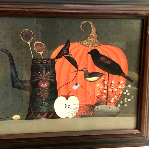 Stampa vintage Charles Wysocki incorniciata Halloween autunno autunno corvo Tole 11x13 - Foto 2 di 6