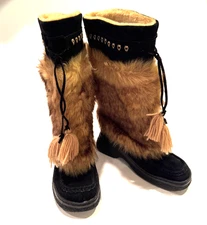 Easy Spirit Husky Black Brown Suede Boots Women’s 6.5 Faux Fur Lined Winter
