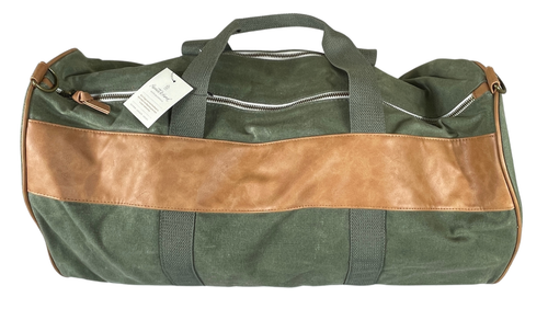 NEW Waxed Canvas Faux Leather Duffel Bag Green/Tan - Hearth & Hand with Magnolia - Picture 1 of 14
