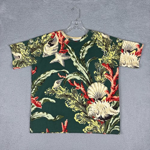 Top Nikki Chasin para mujer pequeño multicolor 100 % seda coral conchas de mar estrellas artístico - Imagen 1 de 9