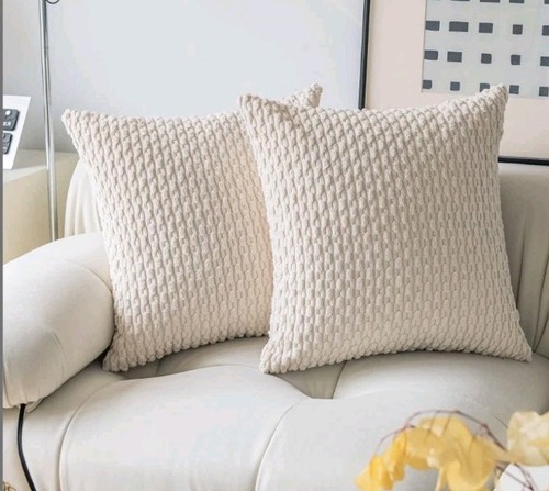 Dekokissenbezüge/Kissenbezüge 24x24 Creme Cord Streifen 2er Set Reißverschluss Umschlüsse