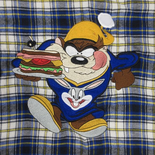Vintage Looney Tunes Pajamas Adult Small Plaid Tartan Embroidered Taz Night Gown - Picture 3 of 9