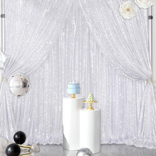 Silver Backdrop Curtains Party 1 Panels 4ftx8ft Sequin Curtain for Backdrop S... - Picture 2 of 5